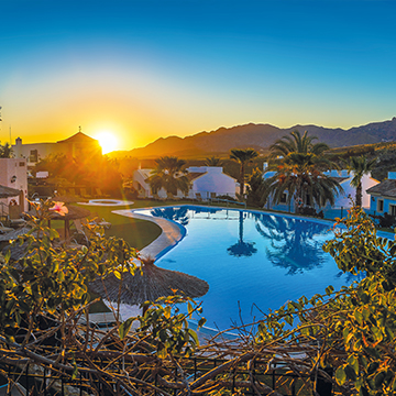 Main pool area with a stuuning sunset