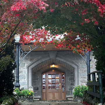 Beautiful tree arch way lead to doorway