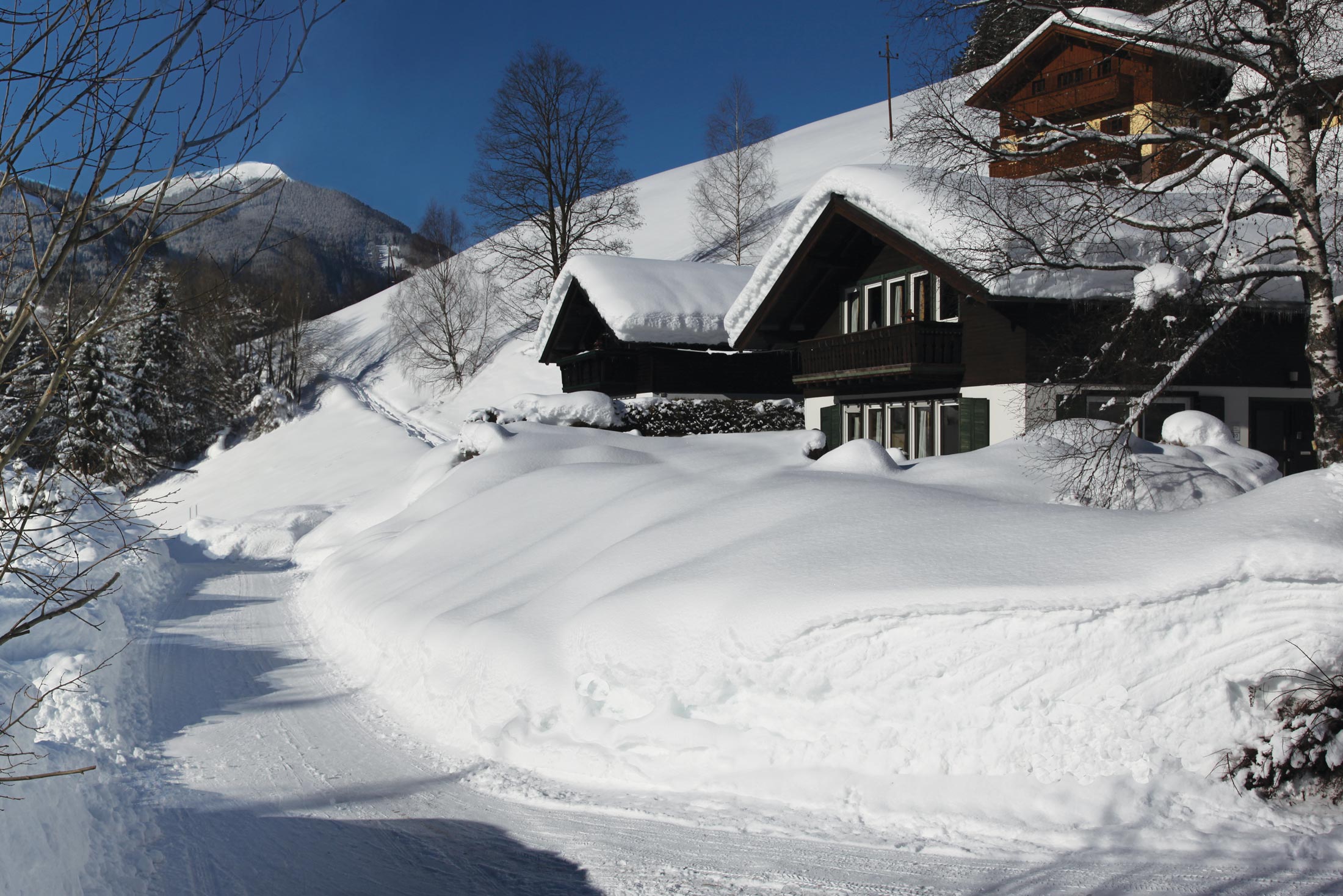 Holiday lodge nestled on the snowy mountain in Austria